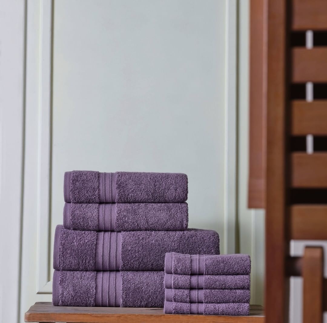 Royal Purple Towels for beige bath